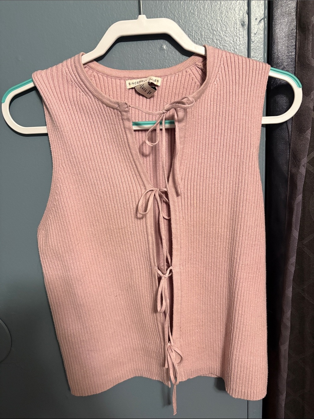 Sincerly Jules Dusty Pink Ribbed Tie-Front Tank